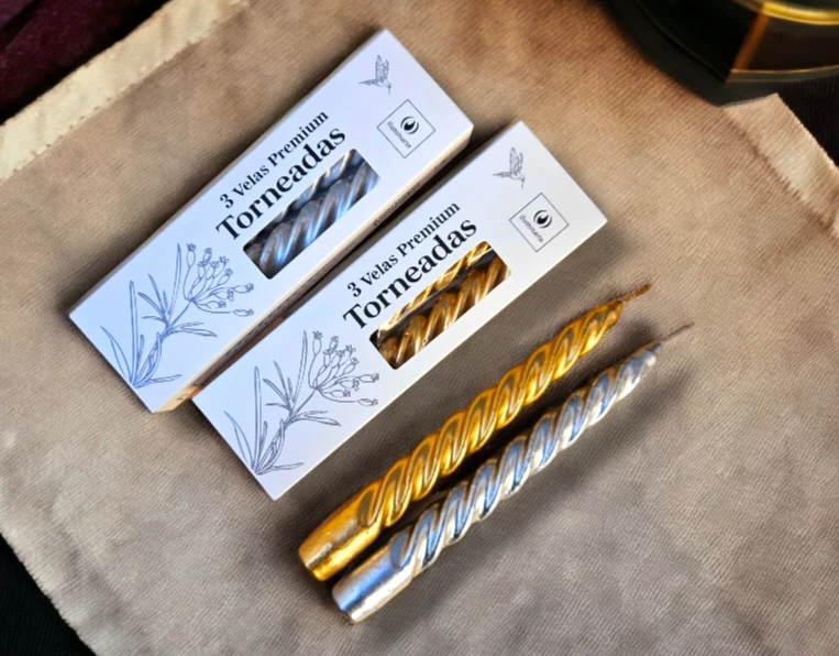 VELAS TORNEADAS X 3 ORO Y PLATA: imagen 2