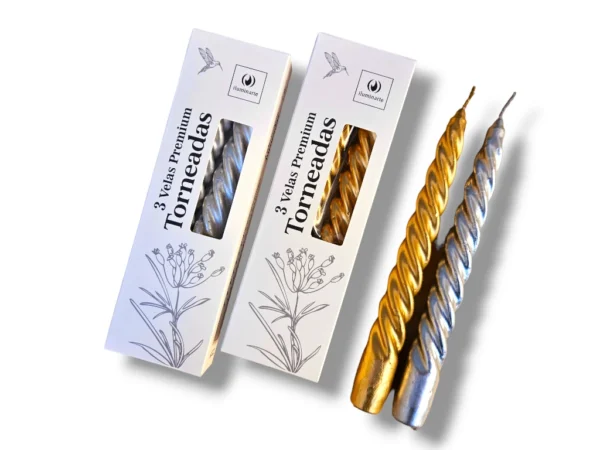VELAS TORNEADAS X 3 ORO Y PLATA