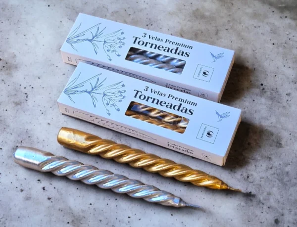 VELAS TORNEADAS X 3 ORO Y PLATA