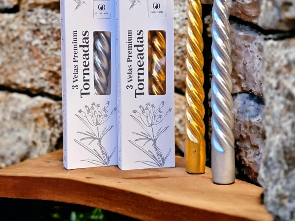 VELAS TORNEADAS X 3 ORO Y PLATA