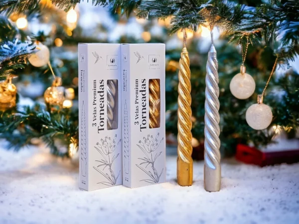 VELAS TORNEADAS X 3 ORO Y PLATA